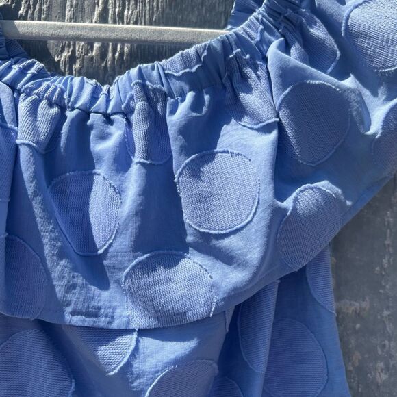$172 Sail To Sable Polka Dotted Off The Shoulder Shirt Top Periwinkle Blue XXS - Picture 4 of 5